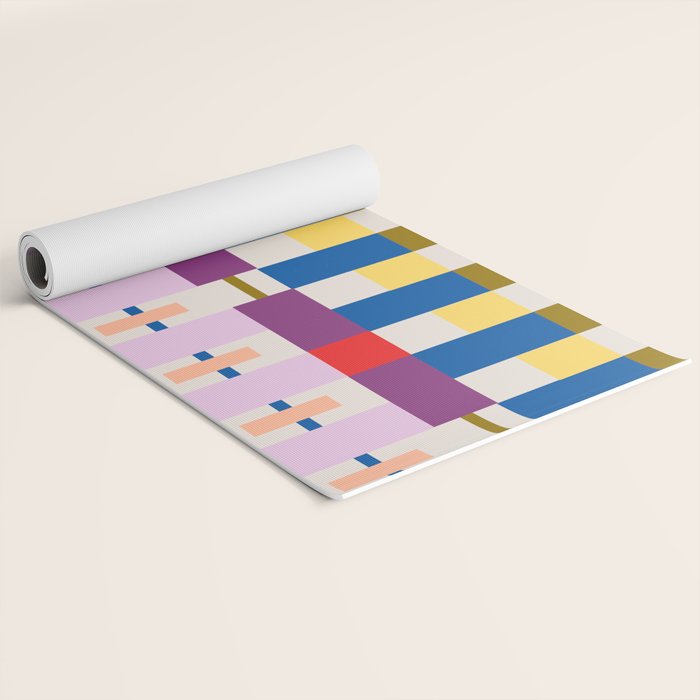 Bold Geometric Pattern Bauhaus Inspired Abstract Block Design  Retro Modern Decor Yoga Mat Gallery Image 2