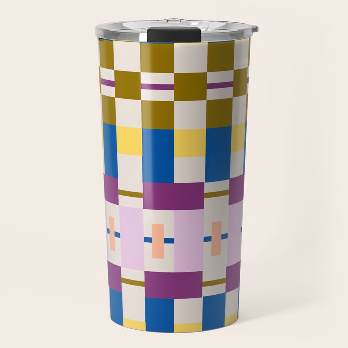 Bold Geometric Pattern Bauhaus Inspired Abstract Block Design  Retro Modern Decor Travel Mug Gallery Image 1