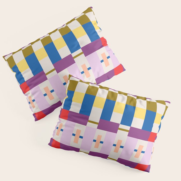 Bold Geometric Pattern Bauhaus Inspired Abstract Block Design  Retro Modern Decor Pillow Sham Gallery Image 1