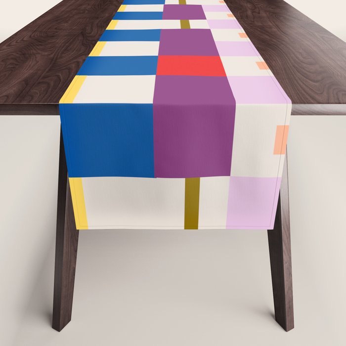 Bold Geometric Pattern Bauhaus Inspired Abstract Block Design  Retro Modern Decor Table Runner Gallery Image 1