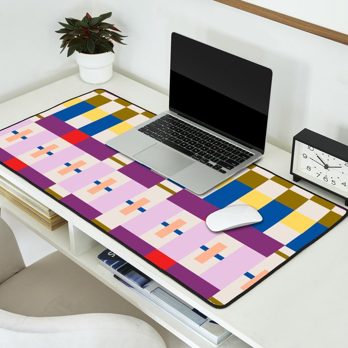 Bold Geometric Pattern Bauhaus Inspired Abstract Block Design  Retro Modern Decor Desk Mat Gallery Image 2
