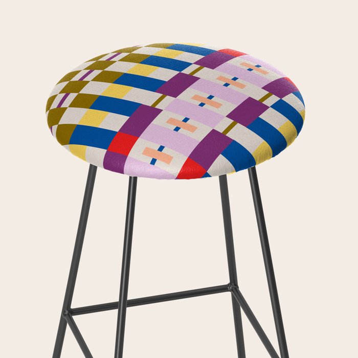 Bold Geometric Pattern Bauhaus Inspired Abstract Block Design  Retro Modern Decor Stool Gallery Image 2