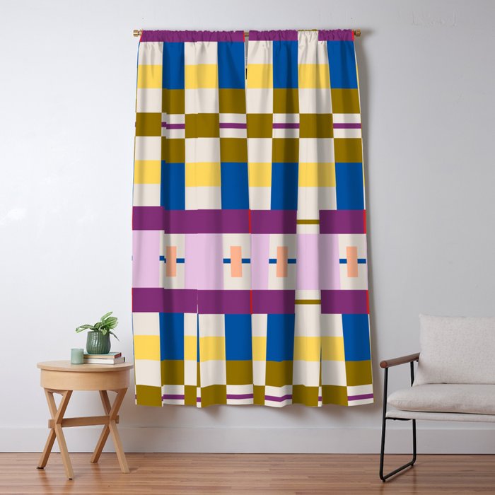 Bold Geometric Pattern Bauhaus Inspired Abstract Block Design  Retro Modern Decor Window Curtain Gallery Image 1