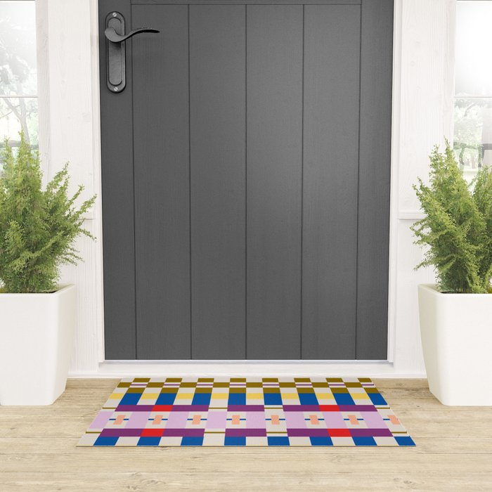 Bold Geometric Pattern Bauhaus Inspired Abstract Block Design  Retro Modern Decor Welcome Mat Gallery Image 3