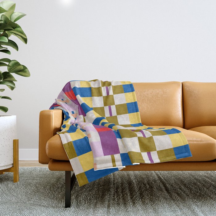 Bold Geometric Pattern Bauhaus Inspired Abstract Block Design  Retro Modern Decor Throw Blanket Gallery Image 1