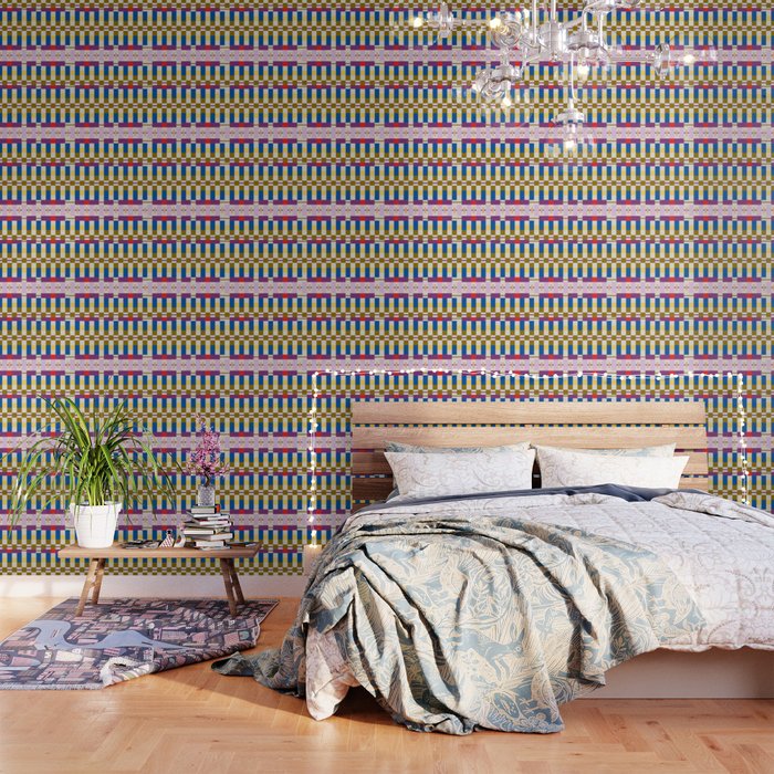 Bold Geometric Pattern Bauhaus Inspired Abstract Block Design  Retro Modern Decor Wallpaper Gallery Image 3