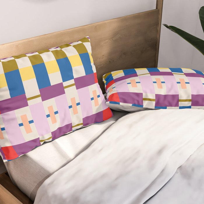 Bold Geometric Pattern Bauhaus Inspired Abstract Block Design  Retro Modern Decor Pillow Sham Gallery Image 2