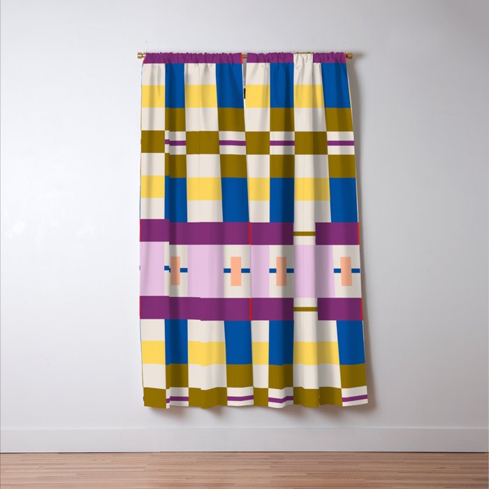 Bold Geometric Pattern Bauhaus Inspired Abstract Block Design  Retro Modern Decor Window Curtain Gallery Image 3