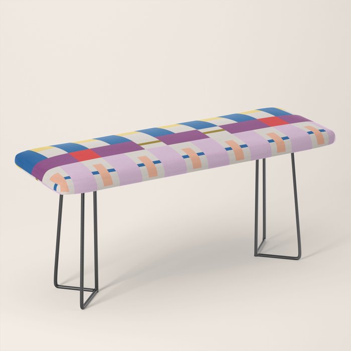 Bold Geometric Pattern Bauhaus Inspired Abstract Block Design  Retro Modern Decor Bench Gallery Image 1