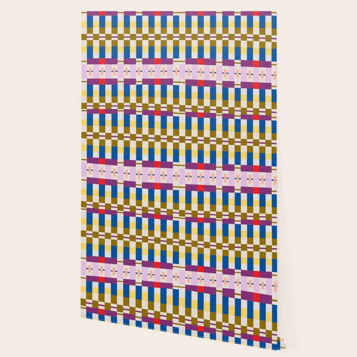 Bold Geometric Pattern Bauhaus Inspired Abstract Block Design  Retro Modern Decor Wallpaper Gallery Image 2