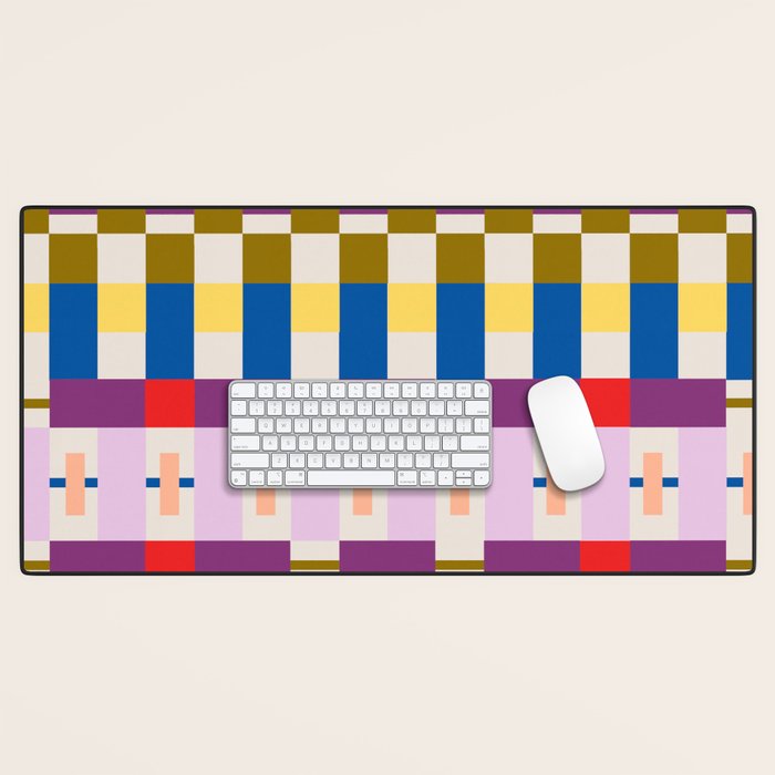Bold Geometric Pattern Bauhaus Inspired Abstract Block Design  Retro Modern Decor Desk Mat Gallery Image 1