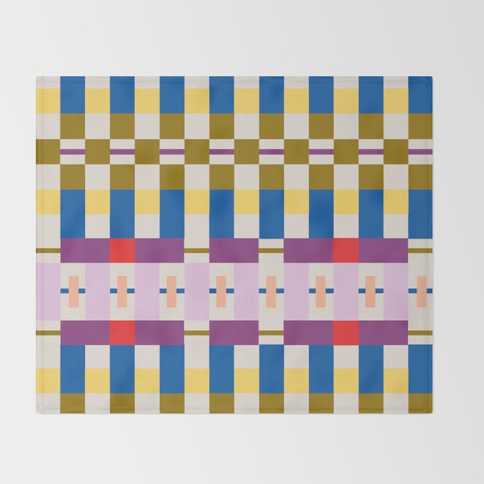 Bold Geometric Pattern Bauhaus Inspired Abstract Block Design  Retro Modern Decor Throw Blanket Gallery Image 2