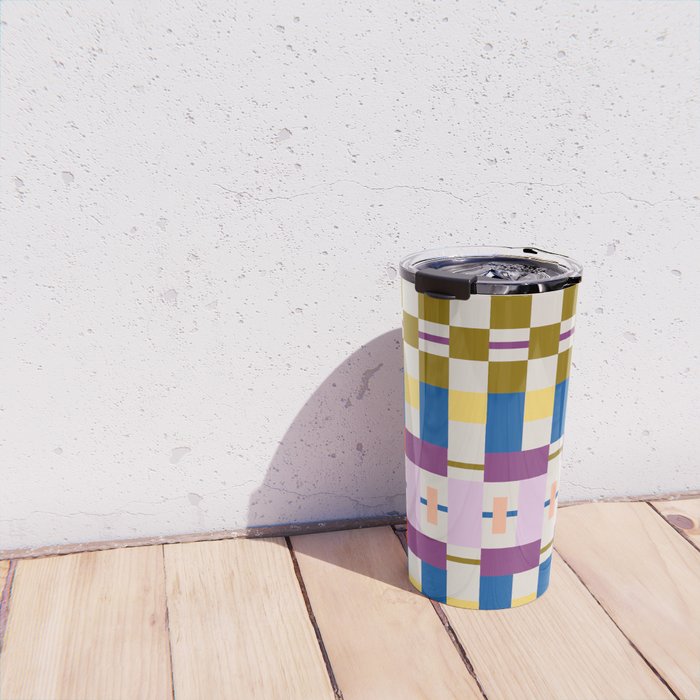 Bold Geometric Pattern Bauhaus Inspired Abstract Block Design  Retro Modern Decor Travel Mug Gallery Image 4