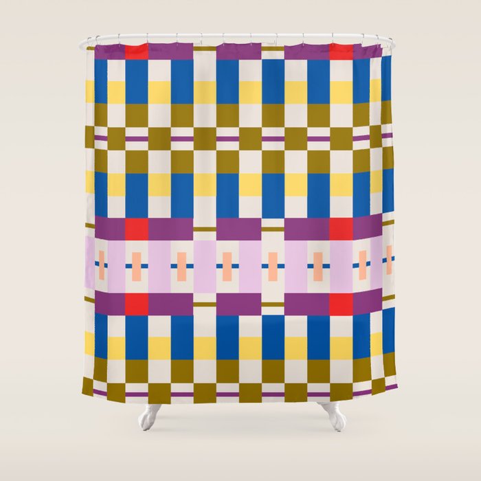 Bold Geometric Pattern Bauhaus Inspired Abstract Block Design  Retro Modern Decor Shower Curtain Gallery Image 1