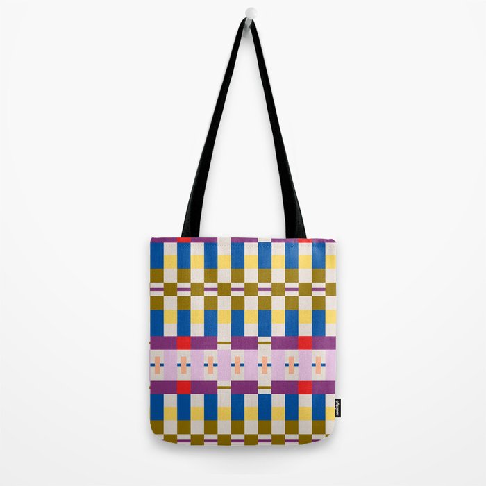 Bold Geometric Pattern Bauhaus Inspired Abstract Block Design  Retro Modern Decor Tote Bag Gallery Image 2