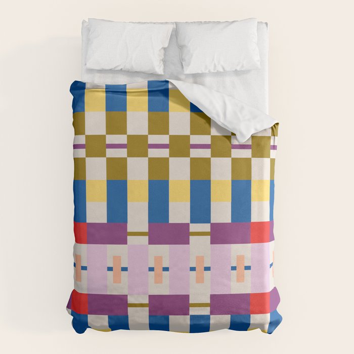 Bold Geometric Pattern Bauhaus Inspired Abstract Block Design  Retro Modern Decor Duvet Cover Gallery Image 1