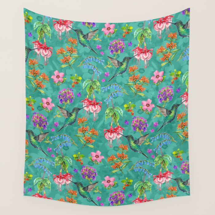 Floral Hummingbirds - BBG Wall Tapestry Gallery Image 1