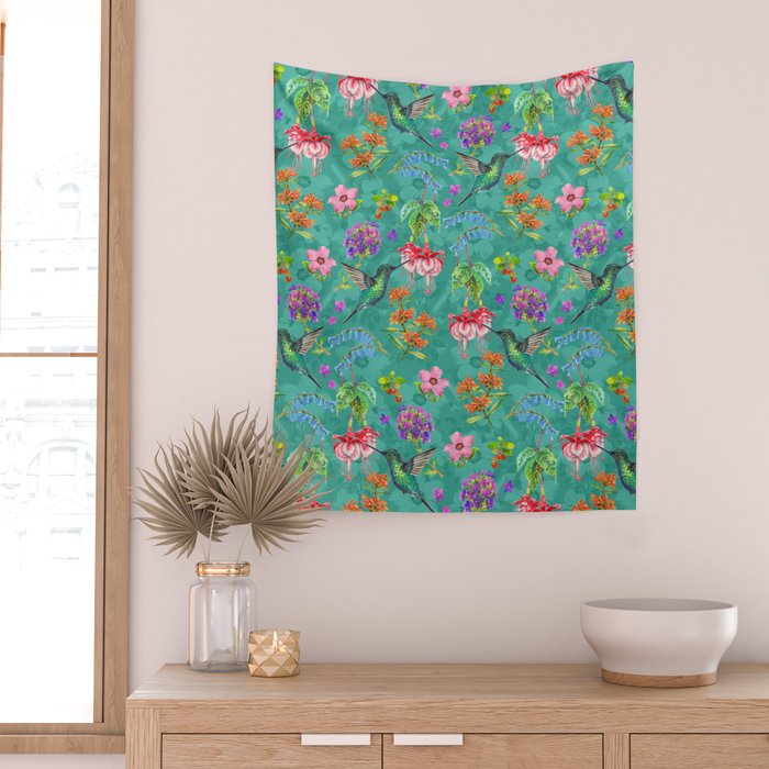 Floral Hummingbirds - BBG Wall Tapestry Gallery Image 2