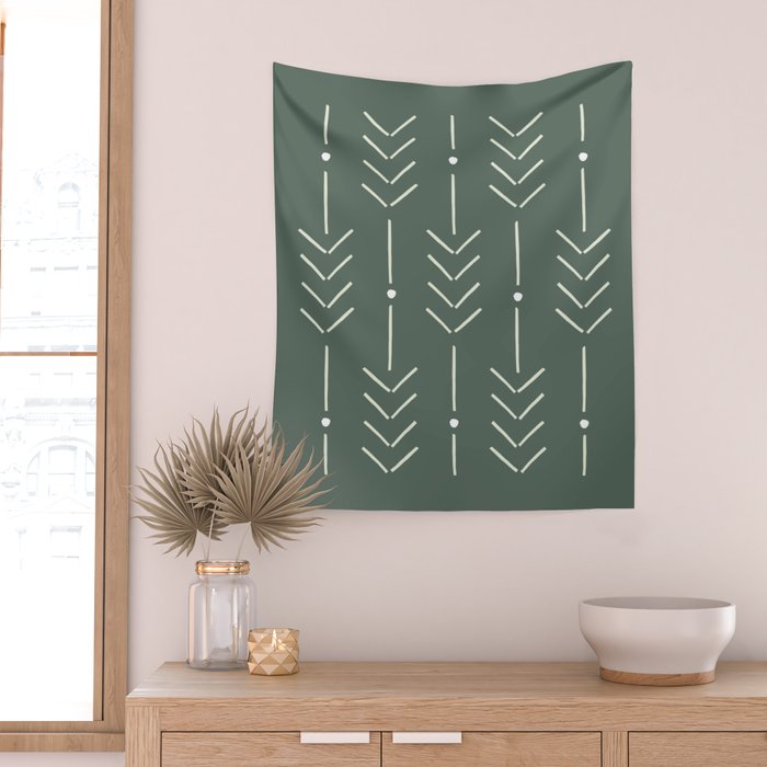 Arrow Lines Pattern in Forest Sage Green 2 Wall Tapestry Gallery Image 2