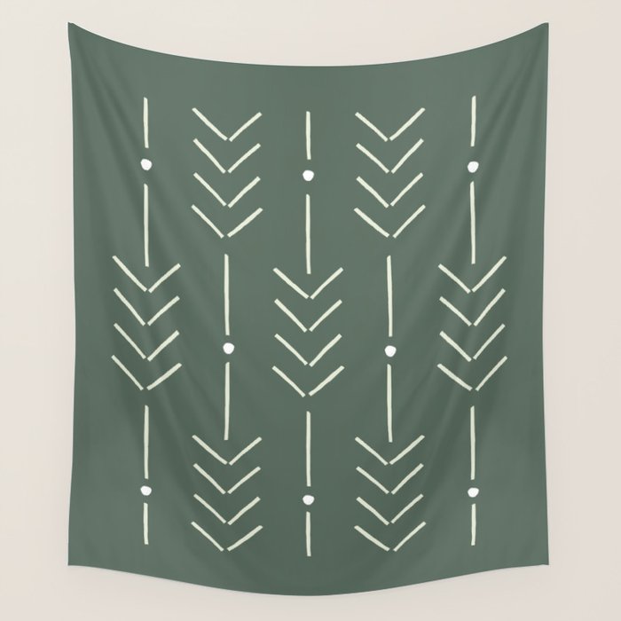 Arrow Lines Pattern in Forest Sage Green 2 Wall Tapestry Gallery Image 1