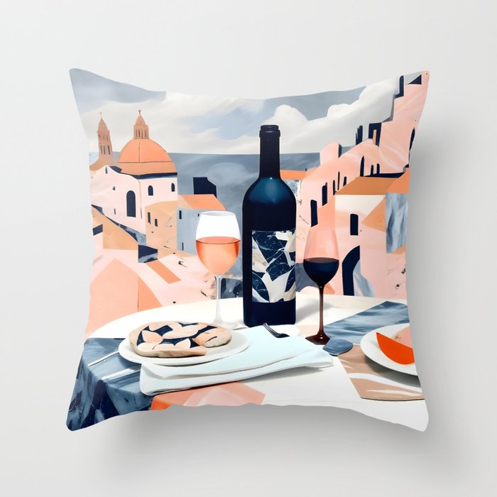 Lunch in Italy, Travel Italian Marble Abstract, Landscape Blush Indigo Texture, Wine Cheese Boho Food Table, Architecture Buildings Graphic Eclectic Painting Throw Pillow Gallery Image 6