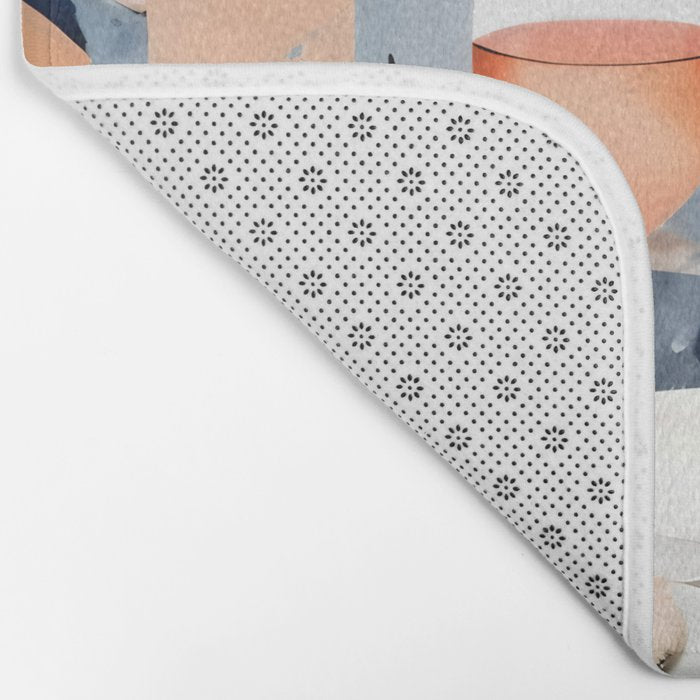 Lunch in Italy, Travel Italian Marble Abstract, Landscape Blush Indigo Texture, Wine Cheese Boho Food Table, Architecture Buildings Graphic Eclectic Painting Bath Mat Gallery Image 2