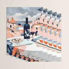 Lunch in Italy, Travel Italian Marble Abstract, Landscape Blush Indigo Texture, Wine Cheese Boho Food Table, Architecture Buildings Graphic Eclectic Painting Wrapping Paper Gallery Image 3