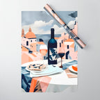 Lunch in Italy, Travel Italian Marble Abstract, Landscape Blush Indigo Texture, Wine Cheese Boho Food Table, Architecture Buildings Graphic Eclectic Painting Wrapping Paper Gallery Image 1