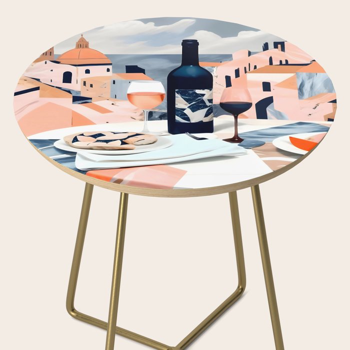Lunch in Italy, Travel Italian Marble Abstract, Landscape Blush Indigo Texture, Wine Cheese Boho Food Table, Architecture Buildings Graphic Eclectic Painting Side Table Gallery Image 2