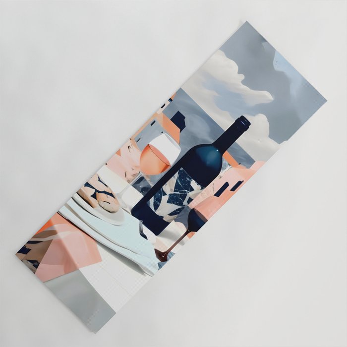 Lunch in Italy, Travel Italian Marble Abstract, Landscape Blush Indigo Texture, Wine Cheese Boho Food Table, Architecture Buildings Graphic Eclectic Painting Yoga Mat Gallery Image 1