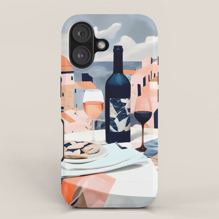 Lunch in Italy, Travel Italian Marble Abstract, Landscape Blush Indigo Texture, Wine Cheese Boho Food Table, Architecture Buildings Graphic Eclectic Painting iPhone Case Gallery Image 1