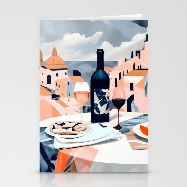 Lunch in Italy, Travel Italian Marble Abstract, Landscape Blush Indigo Texture, Wine Cheese Boho Food Table, Architecture Buildings Graphic Eclectic Painting Stationery Card Gallery Image 1