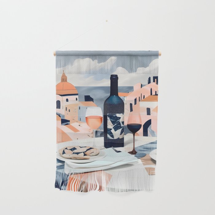 Lunch in Italy, Travel Italian Marble Abstract, Landscape Blush Indigo Texture, Wine Cheese Boho Food Table, Architecture Buildings Graphic Eclectic Painting Wall Hanging Gallery Image 1