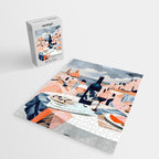 Lunch in Italy, Travel Italian Marble Abstract, Landscape Blush Indigo Texture, Wine Cheese Boho Food Table, Architecture Buildings Graphic Eclectic Painting Jigsaw Puzzle Gallery Image 2