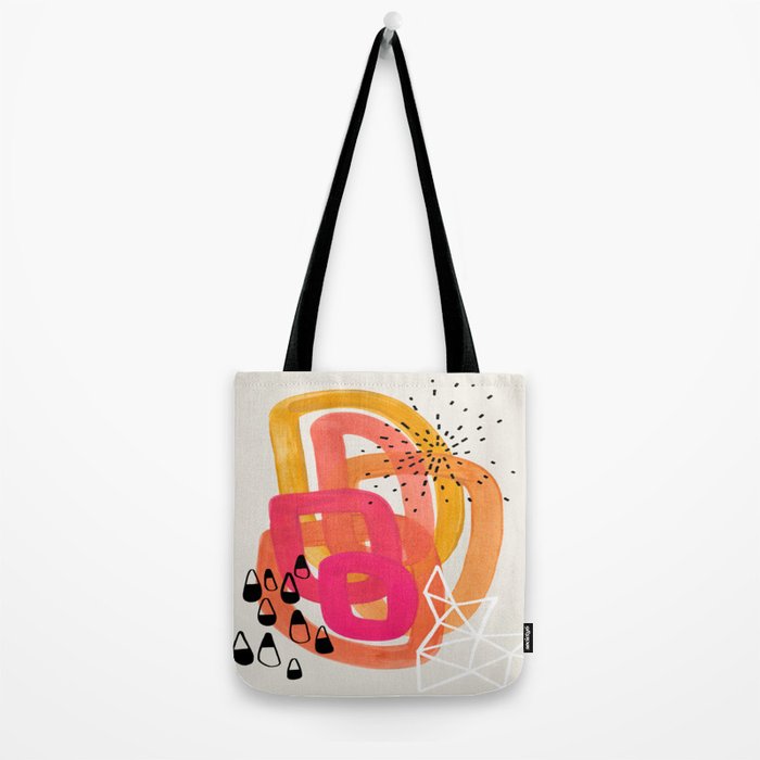 Mid Century Modern Abstract Colorful Art Ombre Magenta Yellow Circles Raindrops Geometric Pattern Tote Bag Gallery Image 2