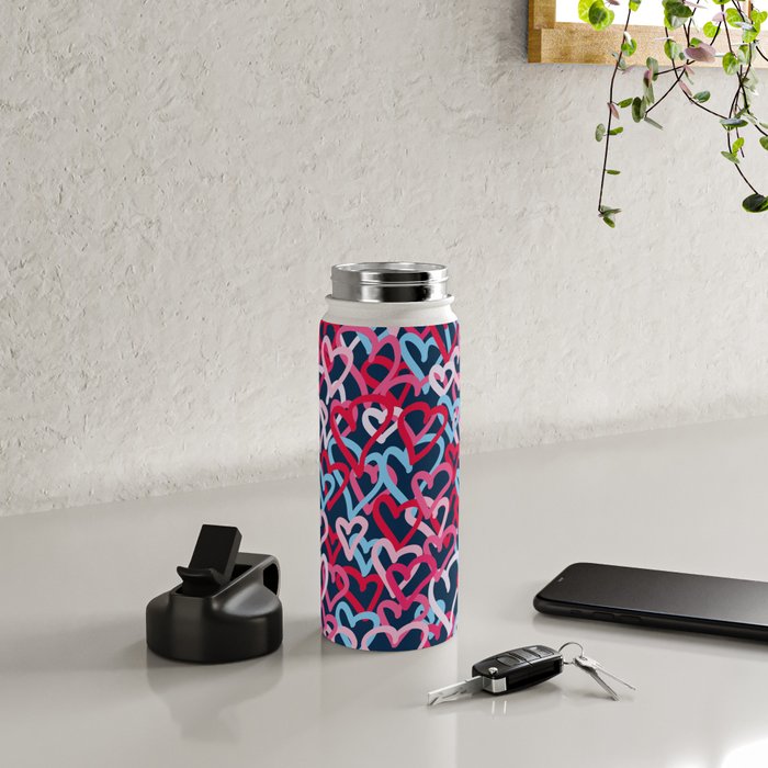 Colorful  Hearts - Graffiti Style Water Bottle Gallery Image 4