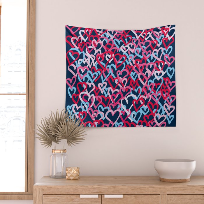 Colorful  Hearts - Graffiti Style Wall Tapestry Gallery Image 2