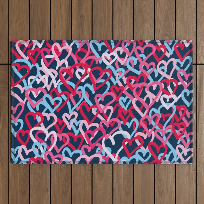 Colorful  Hearts - Graffiti Style Outdoor Rug Gallery Image 1