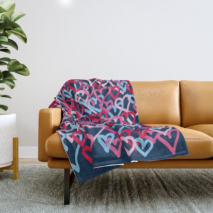 Colorful  Hearts - Graffiti Style Throw Blanket Gallery Image 1