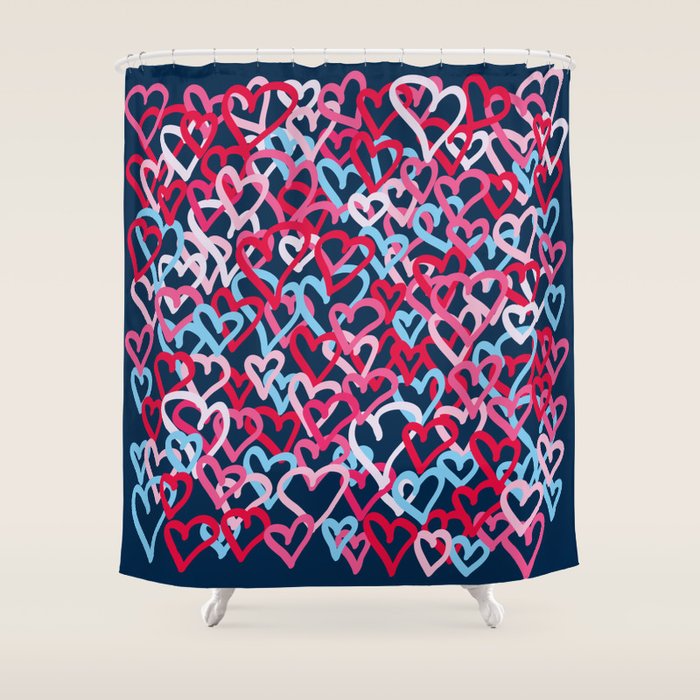 Colorful  Hearts - Graffiti Style Shower Curtain Gallery Image 1