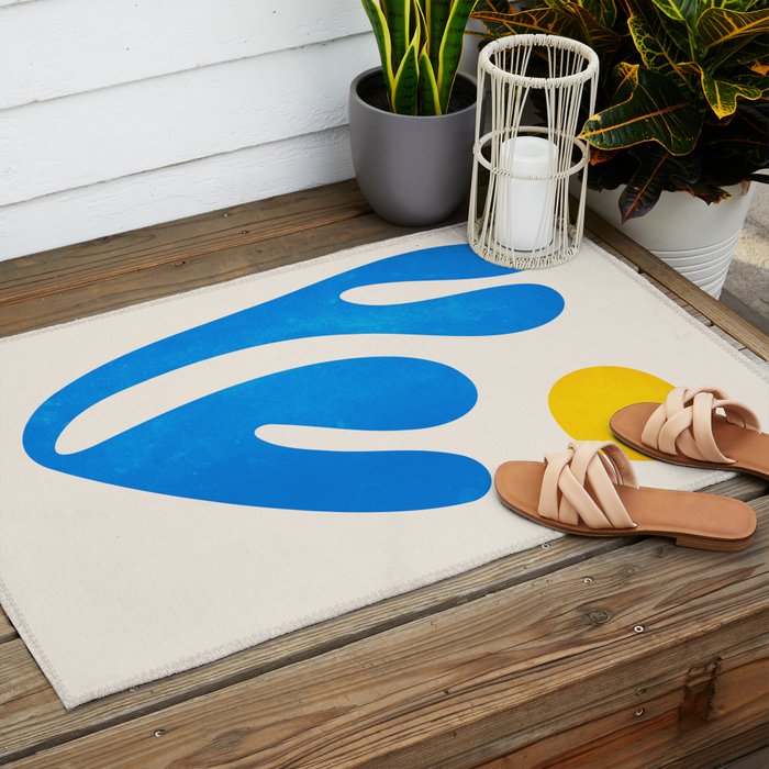 Blue Leaf & Sun: Matisse Paper Cutouts I Outdoor Rug Gallery Image 2