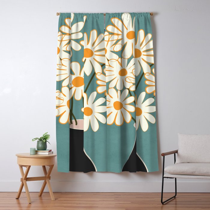White Daisy Bouquet in Vase No. 1 Window Curtain Gallery Image 1