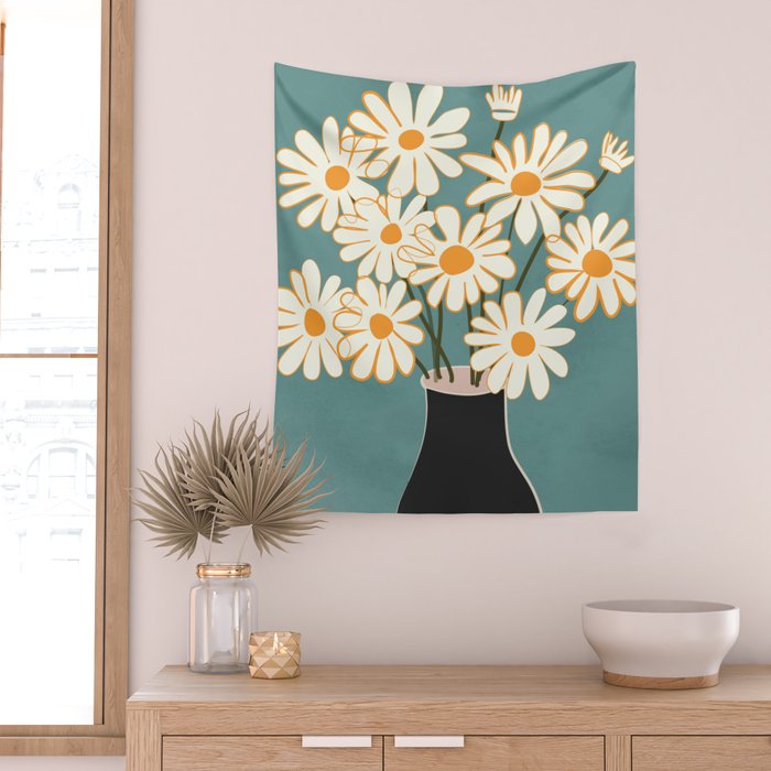 White Daisy Bouquet in Vase No. 1 Wall Tapestry Gallery Image 2