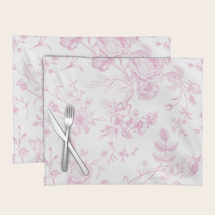 Toile de Jouy Pink Vintage French Floral Placemat Gallery Image 1