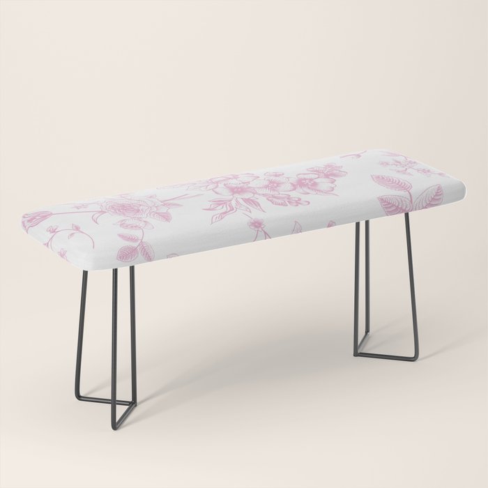 Toile de Jouy Pink Vintage French Floral Bench Gallery Image 1