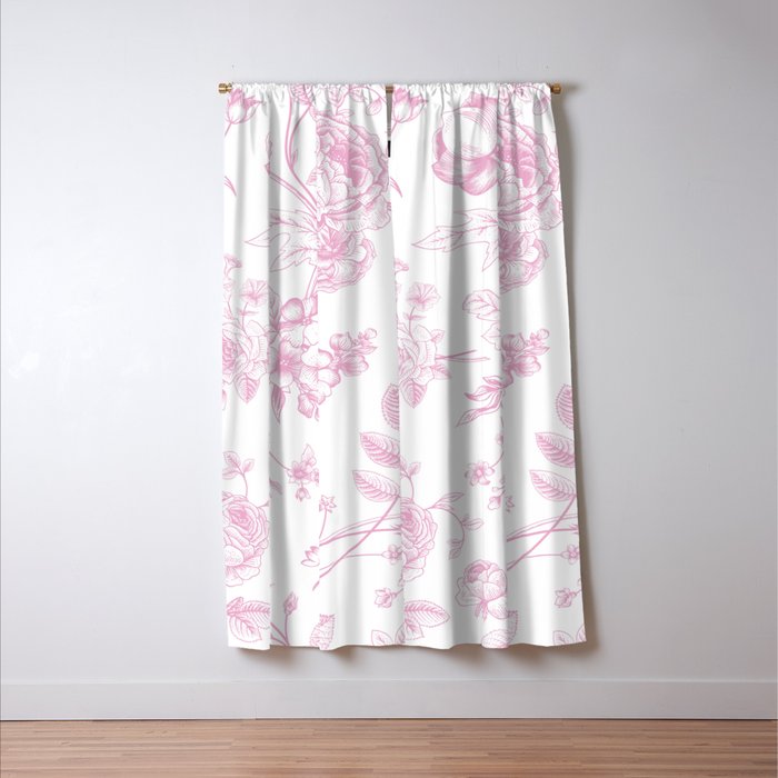 Toile de Jouy Pink Vintage French Floral Window Curtain Gallery Image 3