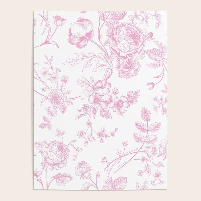 Toile de Jouy Pink Vintage French Floral Poster Gallery Image 4