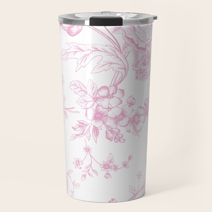 Toile de Jouy Pink Vintage French Floral Travel Mug Gallery Image 1