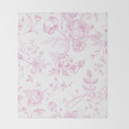 Toile de Jouy Pink Vintage French Floral Throw Blanket Gallery Image 2