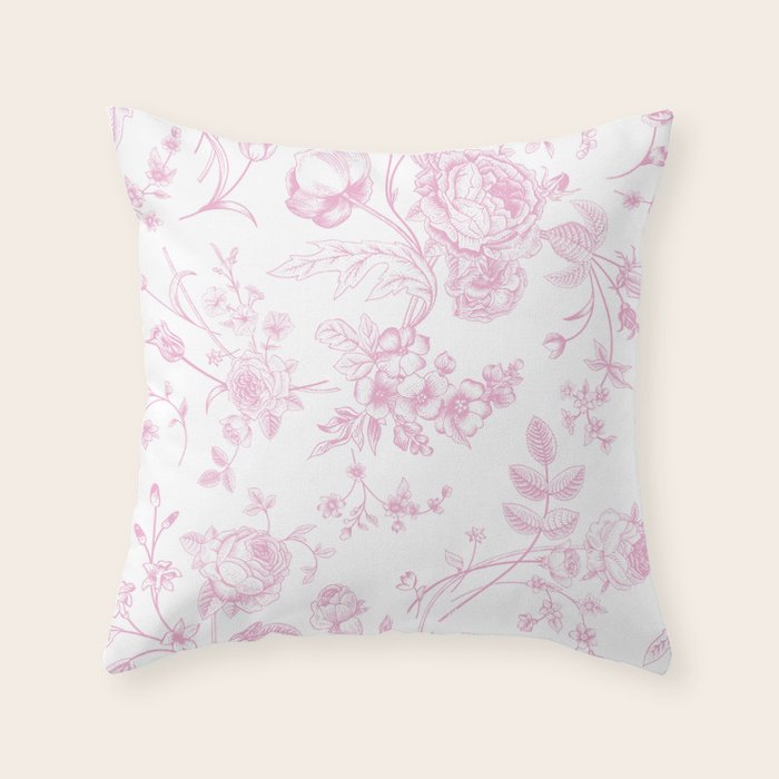 Toile de Jouy Pink Vintage French Floral Throw Pillow Gallery Image 6